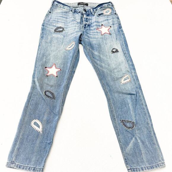 Scotch & Soda L'Adorable Boyfriend Embroidered Patches Denim Jeans Size 26 / 32 - Picture 2 of 9